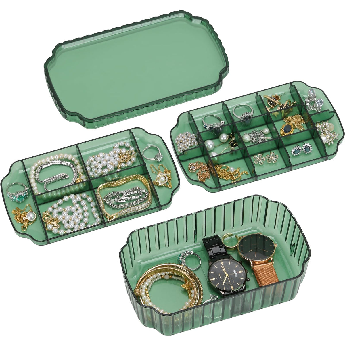 LETURE 3-Layer Jewelry Organizer Box for Earrings, Rings, Necklaces, Bracelets, Clear Plastic Bead Storage Containers for Crafts (Coffee)