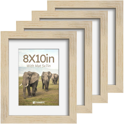 5x7 picture frame 4 Pack, 4x6 Mat, Black Wood, Glass, for Photo