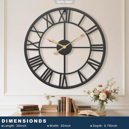 Pytha Sight 30 Inch Black Large Roman Numeral Wall Clocks for Living Room