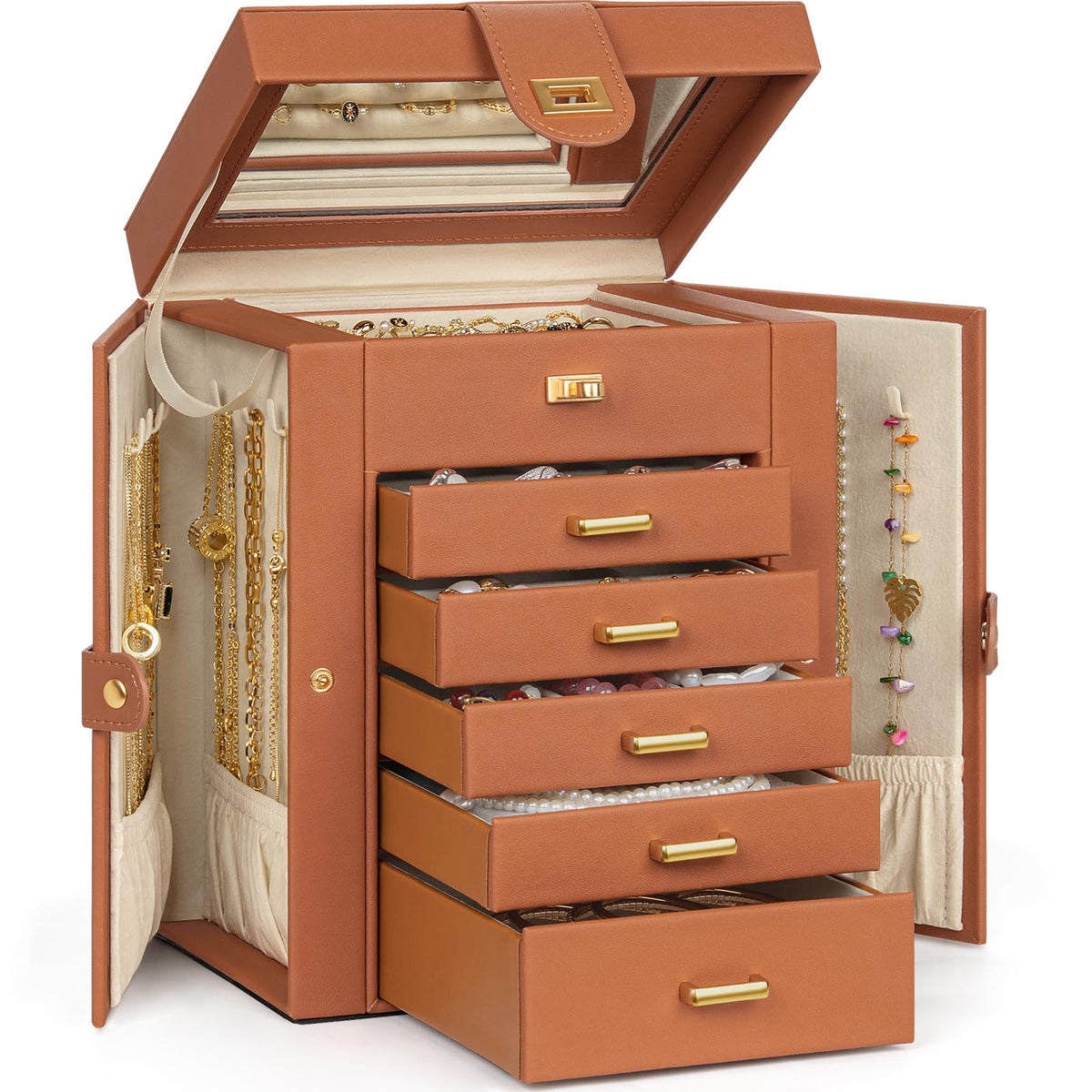 AKOZLIN 6-Tier Jewelry Box Organizer 5 Drawers Storage Black Regular
