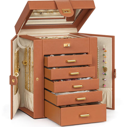 AKOZLIN 6-Tier Jewelry Box Organizer 5 Drawers Storage Black Regular