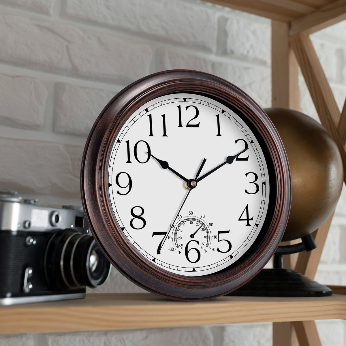 KECYET 8.5" Wall Clock with Thermometers Vintage Silent Battery Operated
