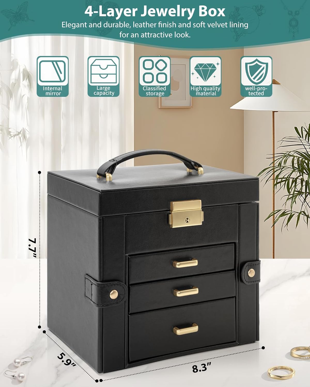 AKOZLIN 4-Tier Jewelry Box 3 Drawers Jewelry Storage Organizer for Women