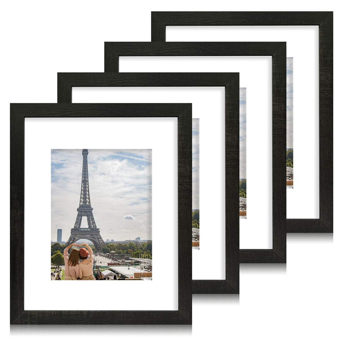 Hongkee 5x7 Picture Frame Set of 4, Real Glass and Wooden Frame, 4x6 Mat
