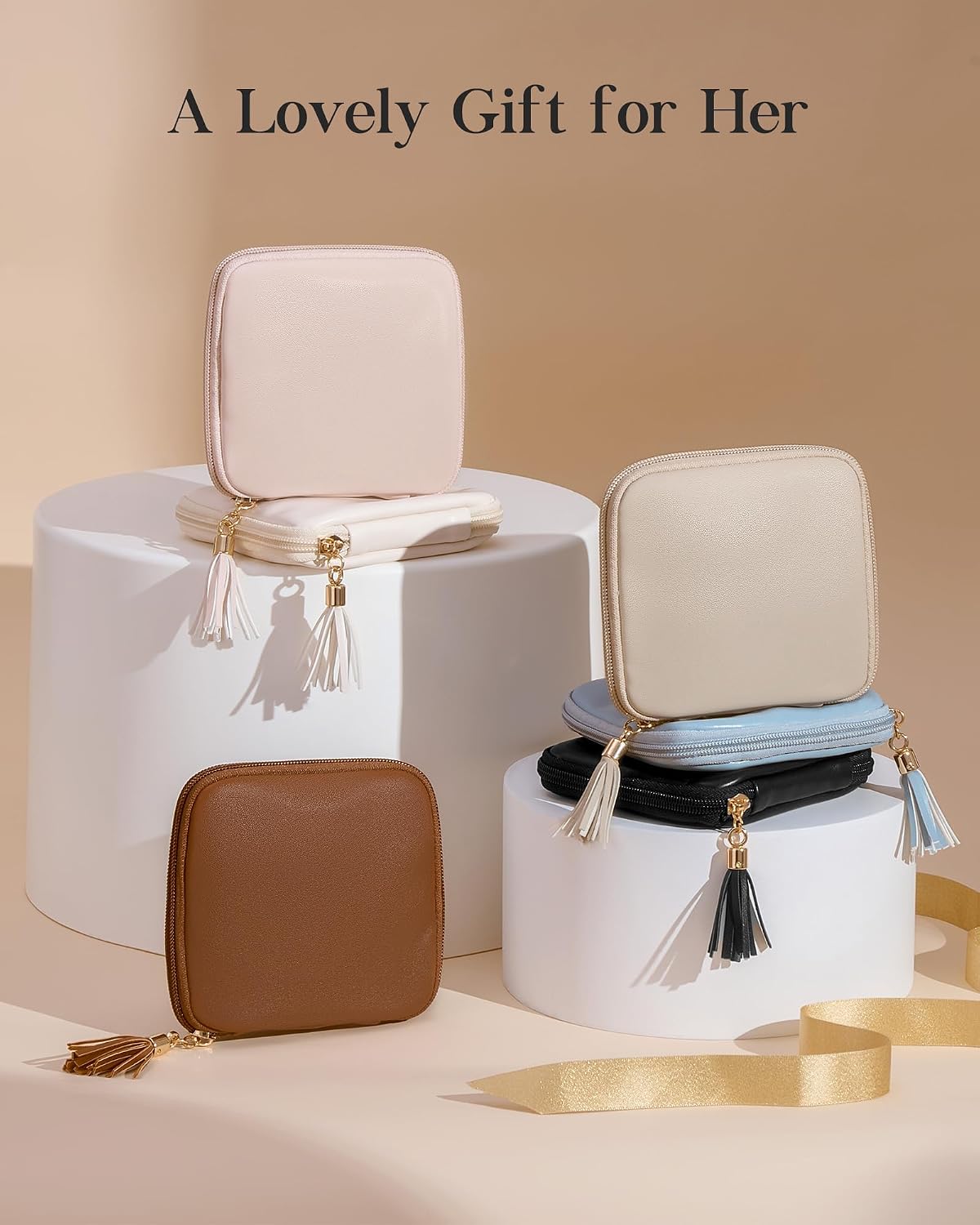Lolalet Travel Jewelry Case Organizer, Small Soft Jewellery Pouch -Oatmeal