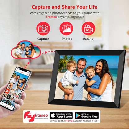 Frameo 10.1 Inch WiFi Digital Photo Frame, 32GB Digital Picture Frame with 1280x800 IPS HD Touch Screen, Auto-Rotate Wall Mount, Easy Share Photos/Videos from Phone - Gifts for Mom
