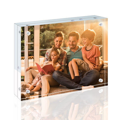 Egofine 5x7 Acrylic Frames 6 Pack, 20mm Thicker Frameless Clear Picture Frames, Double Sided Magnetic Picture Frames, Free Standing Desktop Display