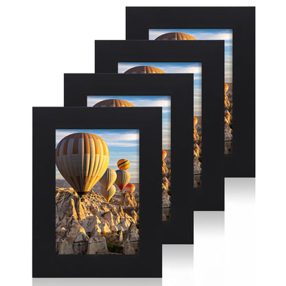iRahmen 5x7 Picture Frame Set of 4, High Definition Real Glass Rustic Brown Frame, 5 x 7 Wood Photo Frames for Tabletop Display and Wall Mounting