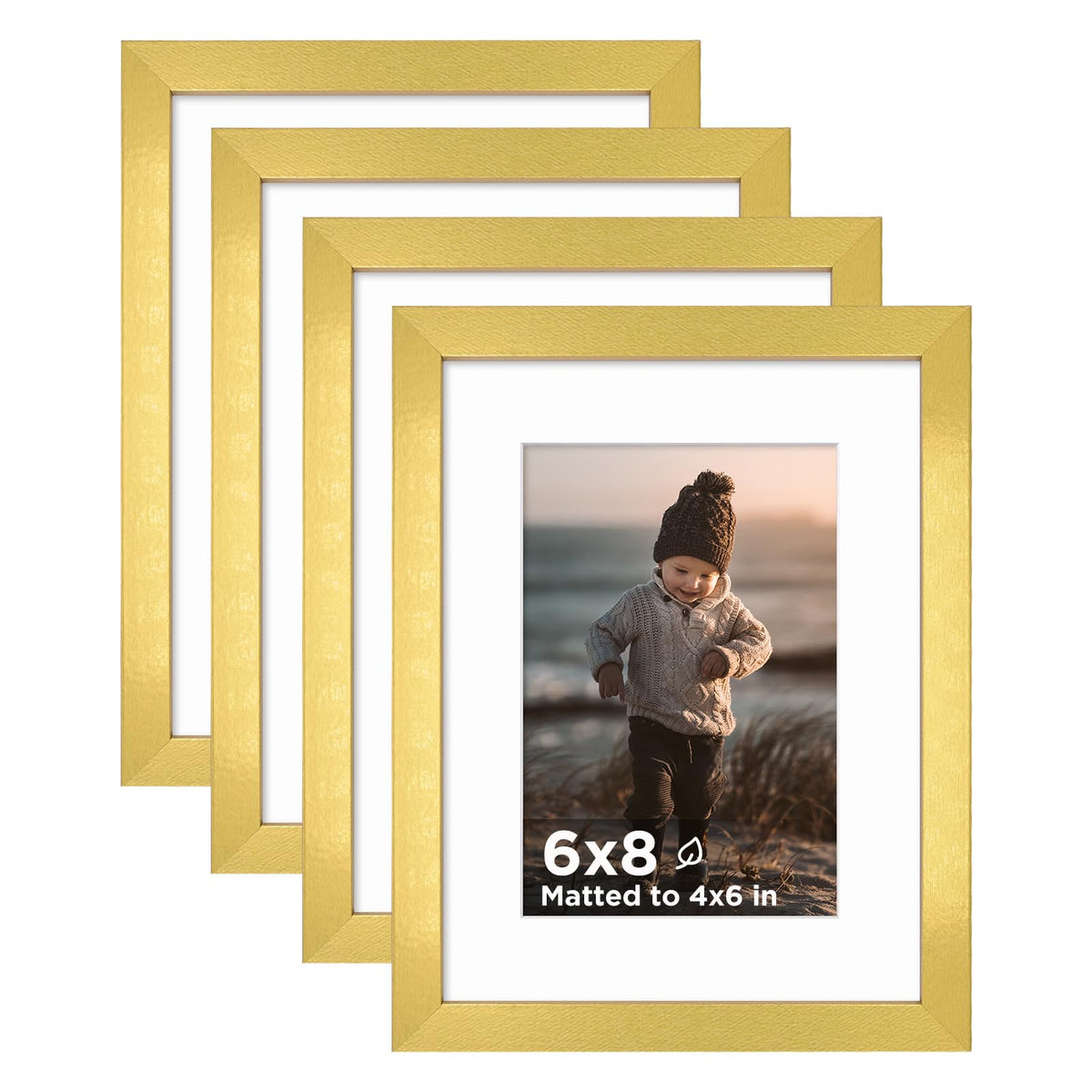 KINLINK 5x7 Picture Frame White Set of 4, Wooden Photo Frames Matted 4x6 with Plexiglass for 4x6 with Mat or 5x7 without Mat for Table and Wall Display