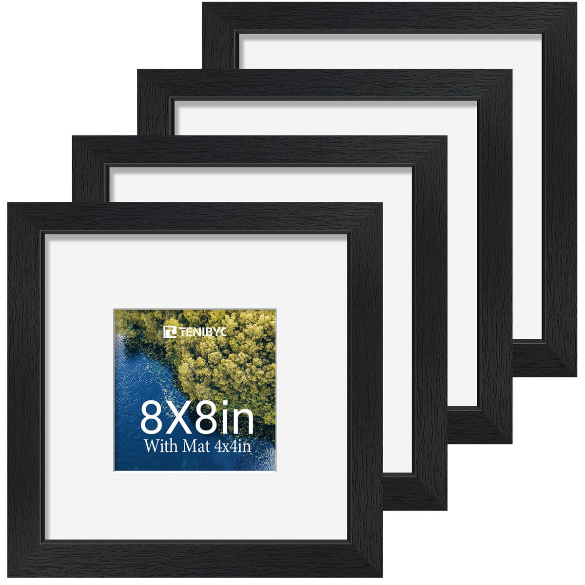 5x7 picture frame 4 Pack, 4x6 Mat, Black Wood, Glass, for Photo