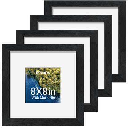 5x7 picture frame 4 Pack, 4x6 Mat, Black Wood, Glass, for Photo