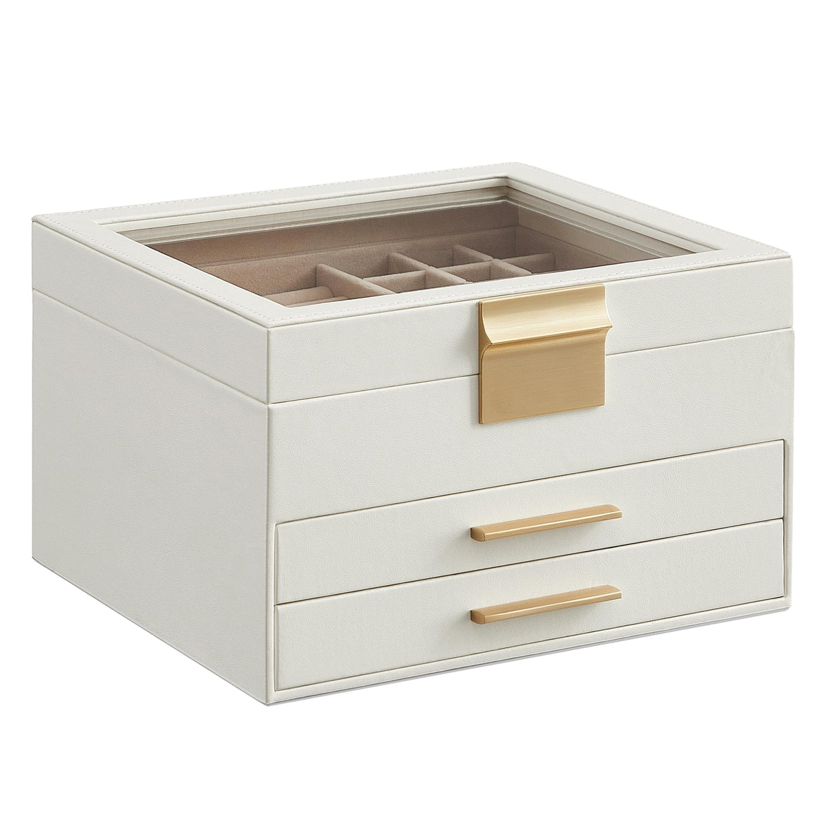 SONGMICS Jewelry Box Organizer, 3-Layer Storage with 2 Drawers, Glass Lid