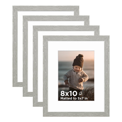 KINLINK 5x7 Picture Frame White Set of 4, Wooden Photo Frames Matted 4x6 with Plexiglass for 4x6 with Mat or 5x7 without Mat for Table and Wall Display