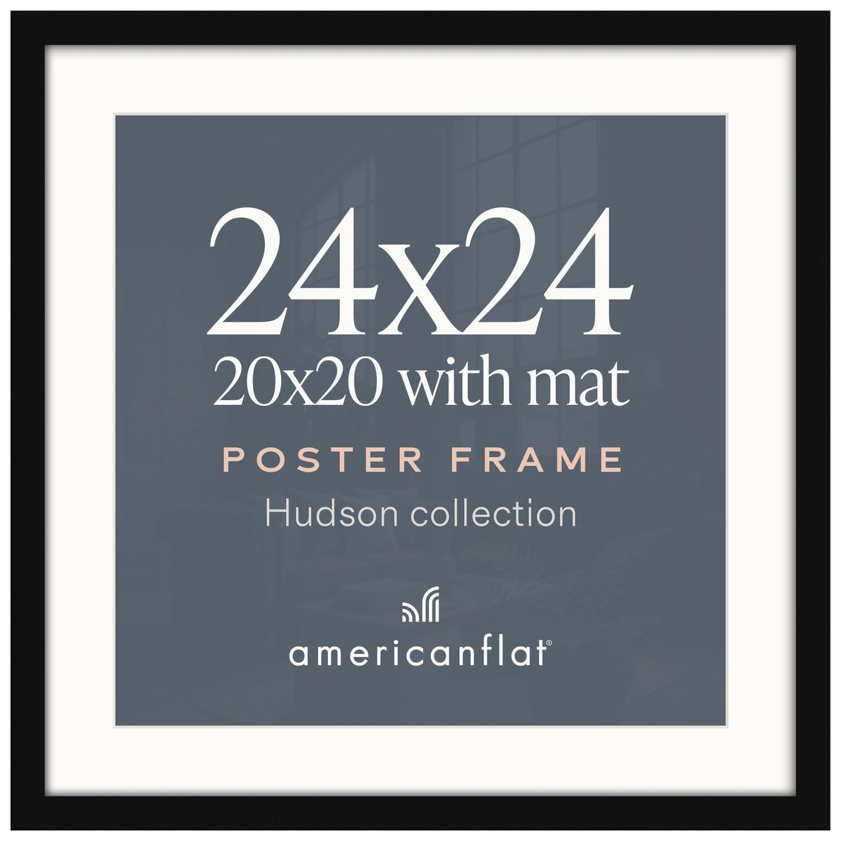 Americanflat 22x28 Poster Frame - Matted to 18x24 - Engineered Wood - Black