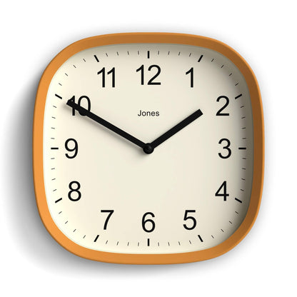 JONES CLOCKS® Sprite wall Clock | Modern Square Clock | 10" | Yellow