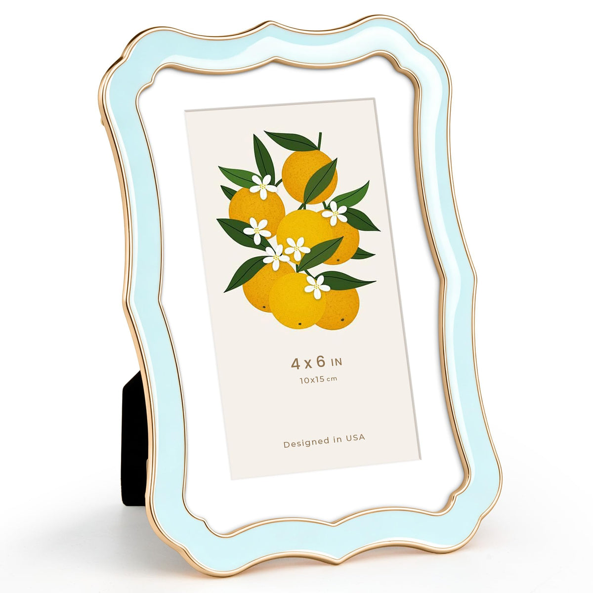 4x6 Enamel Picture Frame with HD-Tempered Glass, Display 3x5 Photo with Mat, Ornate Photo Frame with Gold Metal Edge & Velvet Back for Tabletop & Wall Mount Vertically or Horizontally Display, White