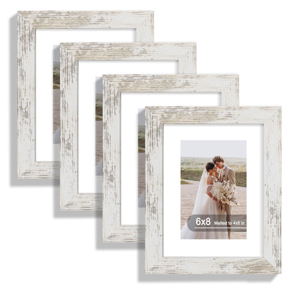 Hongkee 5x7 Picture Frame Set of 4, Real Glass and Wooden Frame, 4x6 Mat