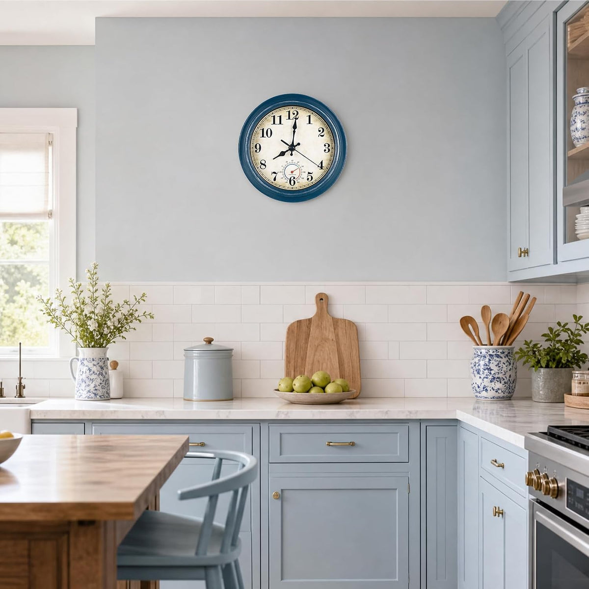Wall Clock Battery Operated Silent Small Rustic Wall Clocks for Kitchen Bathroom Bedroom 8 Inch Blue