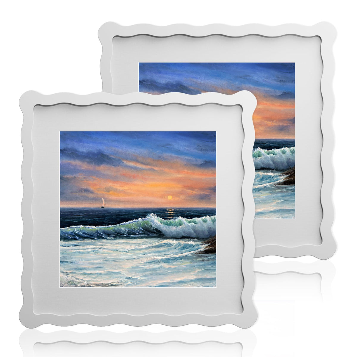 5x7 Wavy Picture Frame with 4x6 Mat, 5 x 7 Wood Frame, Real Glass