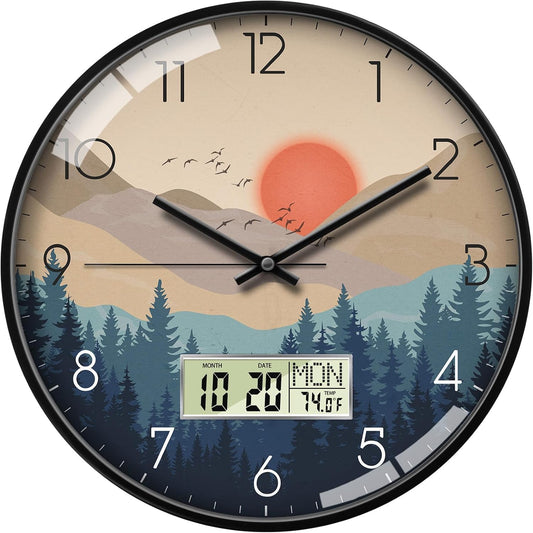Wilderness Sunset Wall Clock, 12 Inch Analog and Digital Wall Clock