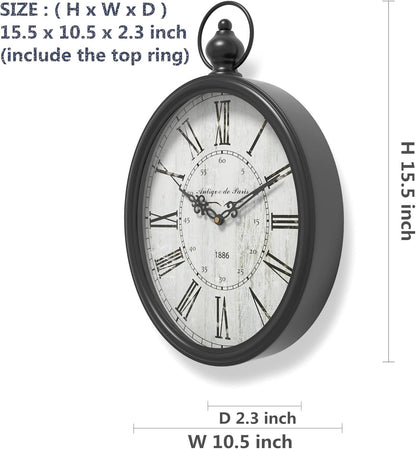 Menterry Large Oval Retro Wall Clock, Rustic Vintage Style, Antique Black