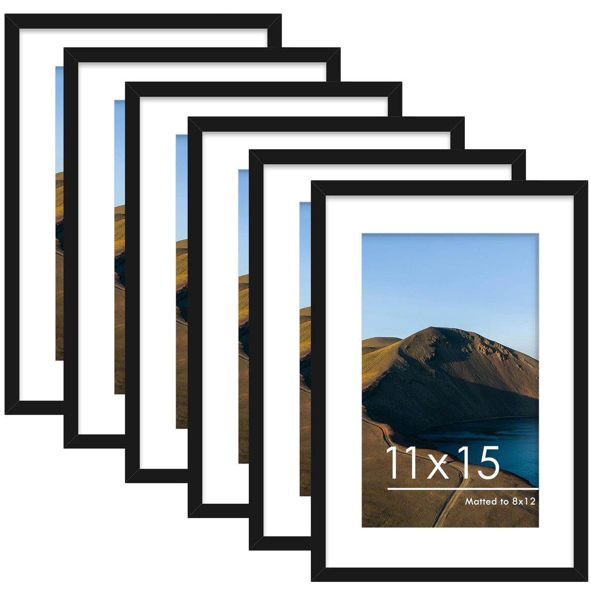 PEALSN 8x10 Picture Frame Set of 6,Wall or Tabletop Display,Black Woodgrain