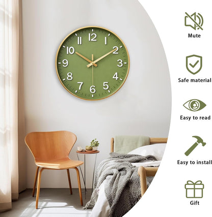 HZDHCLH 8 Inch Wall Clock Battery Operated Silent Non Ticking Green Modern