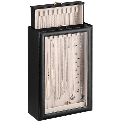 Lolalet Necklace Organizer Box, Jewelry Display Case, White, 3 Layers
