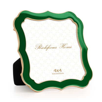 4x6 Enamel Picture Frame with HD-Tempered Glass, Display 3x5 Photo with Mat, Ornate Photo Frame with Gold Metal Edge & Velvet Back for Tabletop & Wall Mount Vertically or Horizontally Display, White