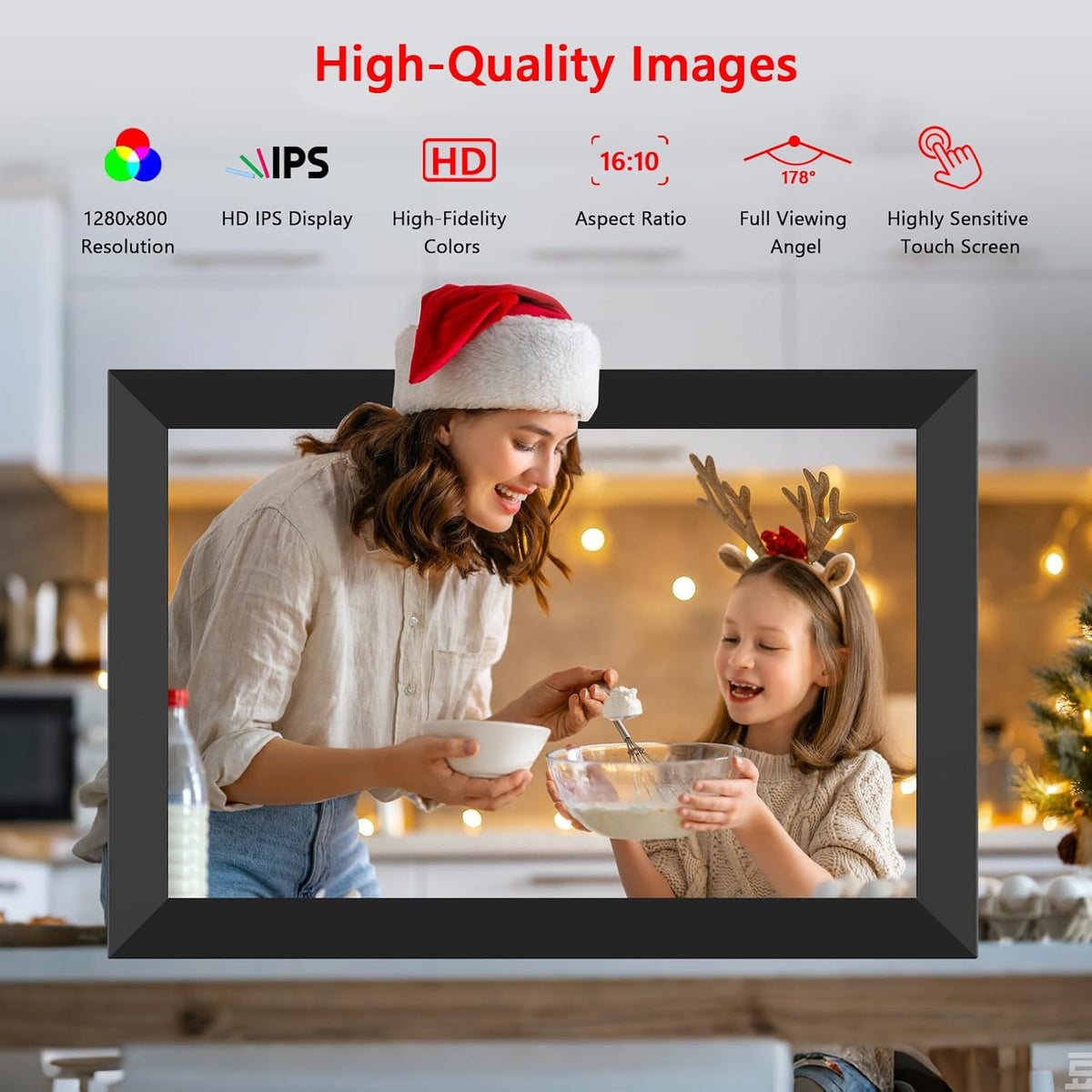 Frameo 10.1 Inch WiFi Digital Photo Frame, 32GB Digital Picture Frame with 1280x800 IPS HD Touch Screen, Auto-Rotate Wall Mount, Easy Share Photos/Videos from Phone - Gifts for Mom