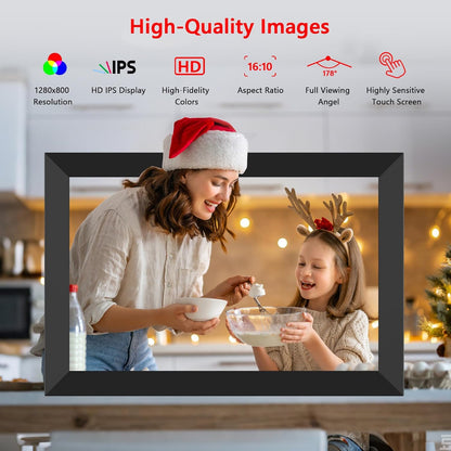 Frameo 10.1 Inch WiFi Digital Photo Frame, 32GB Digital Picture Frame with 1280x800 IPS HD Touch Screen, Auto-Rotate Wall Mount, Easy Share Photos/Videos from Phone - Gifts for Mom