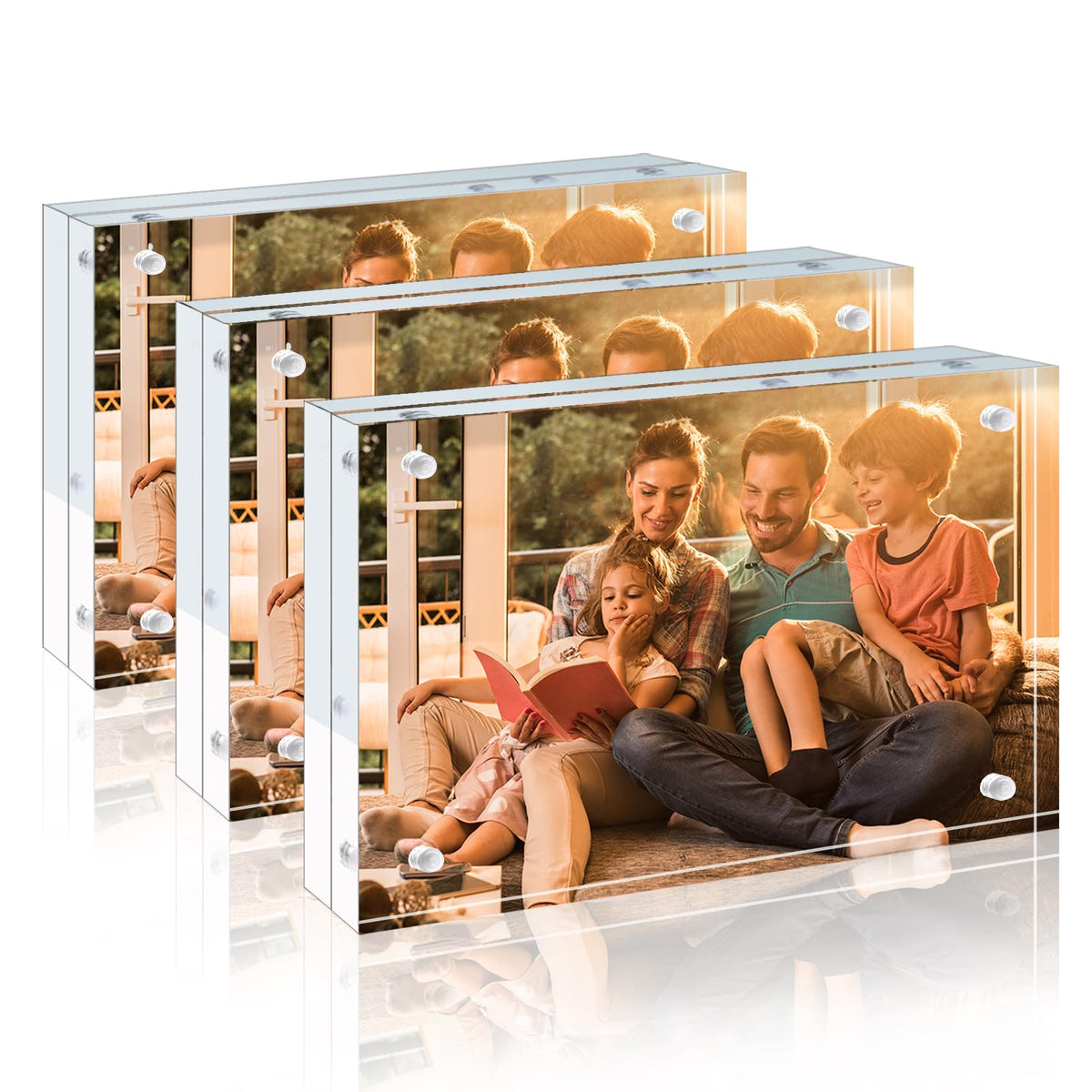 Egofine 5x7 Acrylic Frames 6 Pack, 20mm Thicker Frameless Clear Picture Frames, Double Sided Magnetic Picture Frames, Free Standing Desktop Display