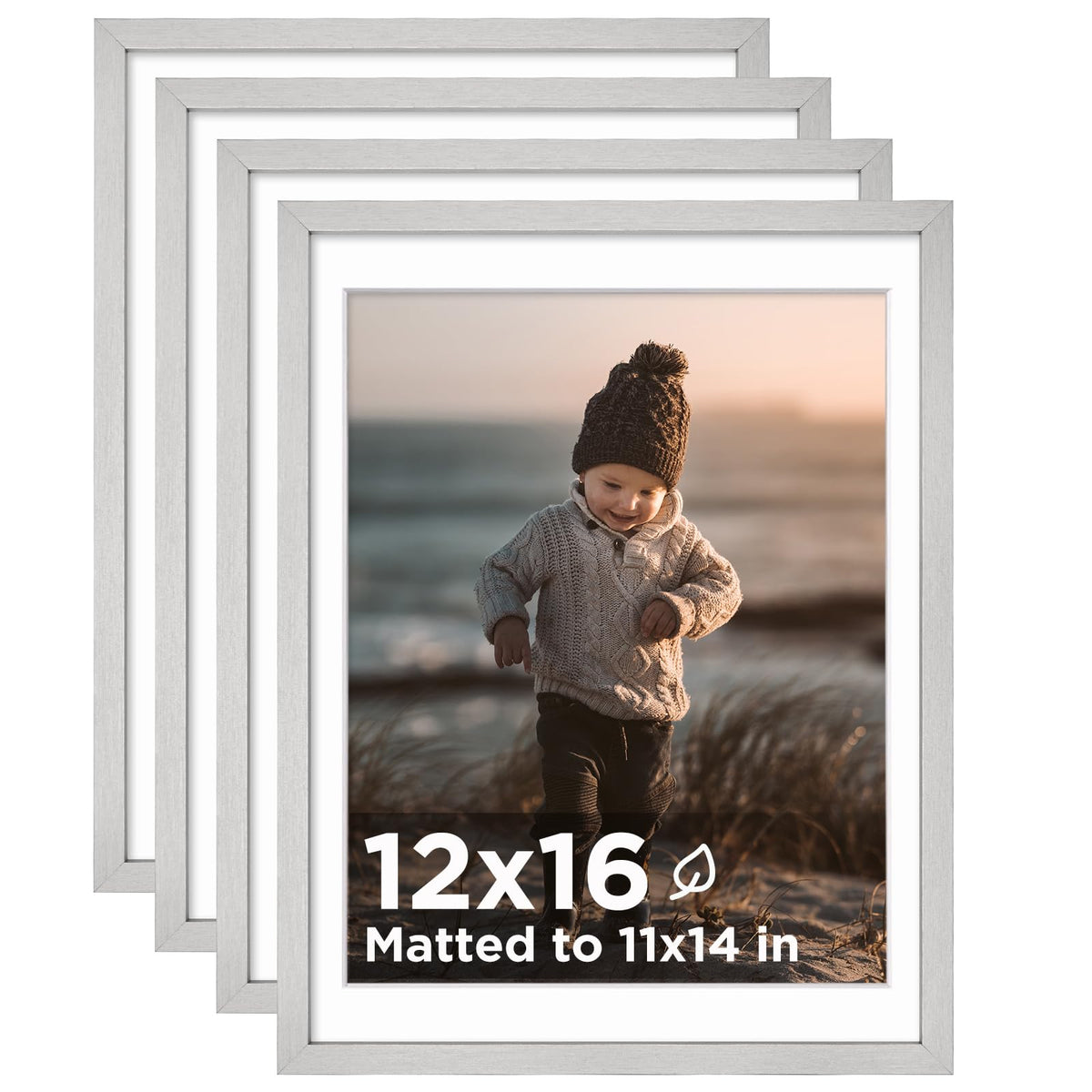 KINLINK 5x7 Picture Frame White Set of 4, Wooden Photo Frames Matted 4x6 with Plexiglass for 4x6 with Mat or 5x7 without Mat for Table and Wall Display