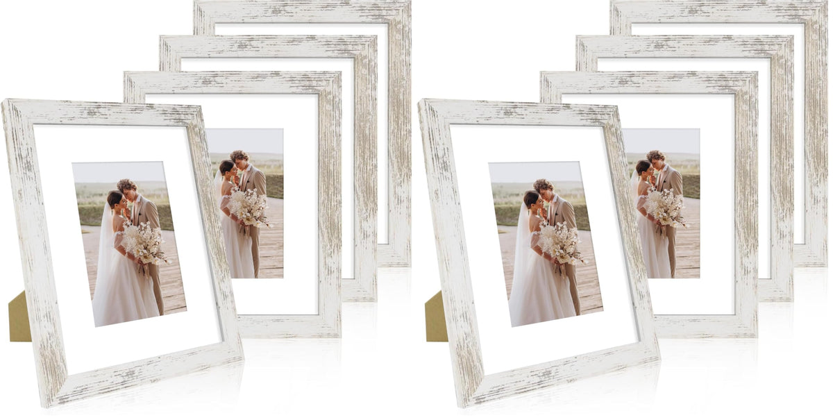 Hongkee 5x7 Picture Frame Set of 4, Real Glass and Wooden Frame, 4x6 Mat