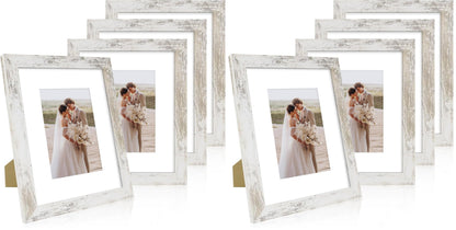 Hongkee 5x7 Picture Frame Set of 4, Real Glass and Wooden Frame, 4x6 Mat