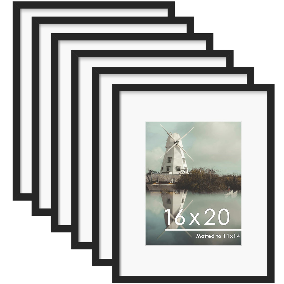 PEALSN 8x10 Picture Frame Set of 6,Wall or Tabletop Display,Black Woodgrain