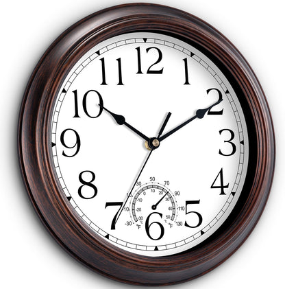 KECYET 8.5" Wall Clock with Thermometers Vintage Silent Battery Operated