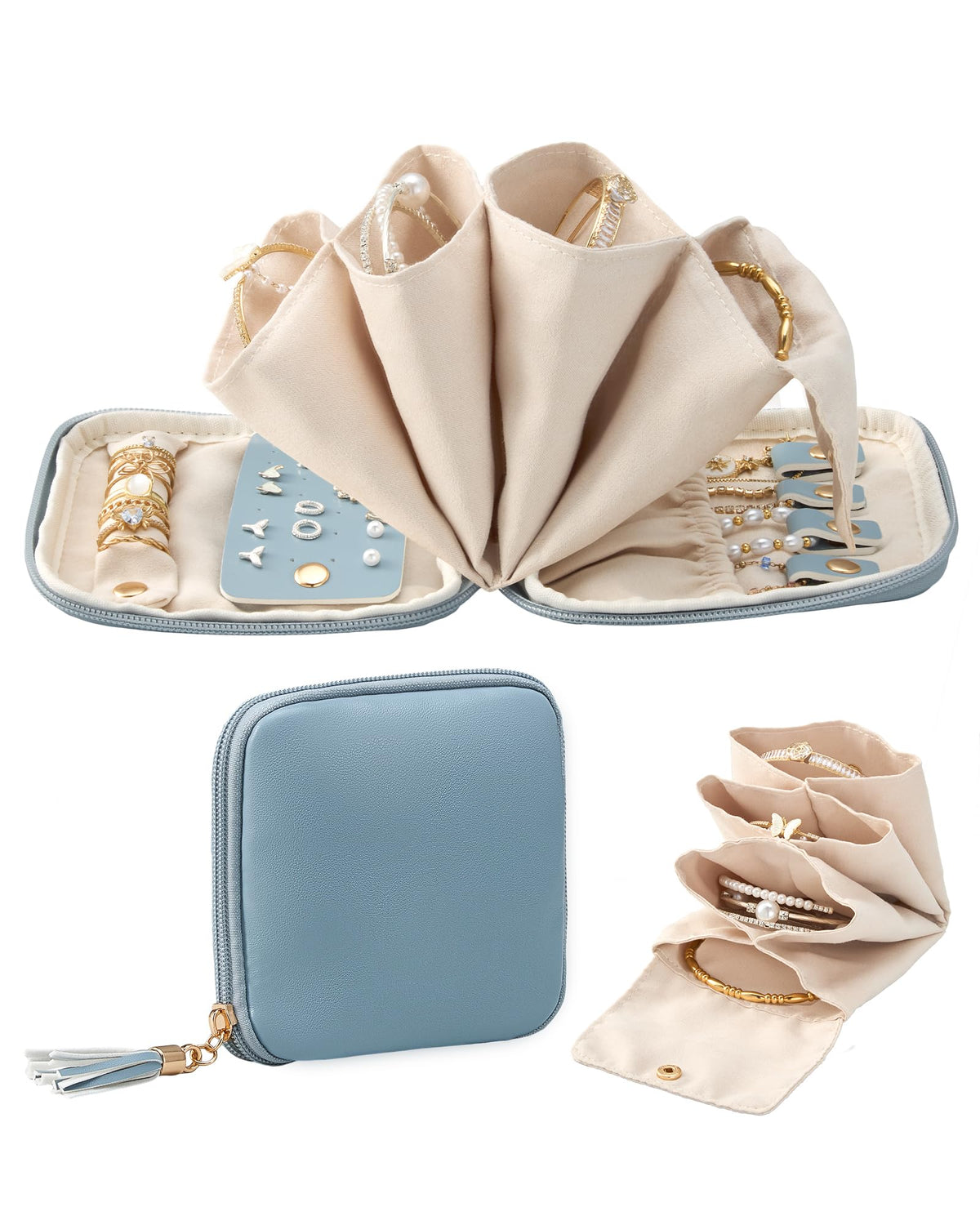 Lolalet Travel Jewelry Case Organizer, Small Soft Jewellery Pouch -Oatmeal