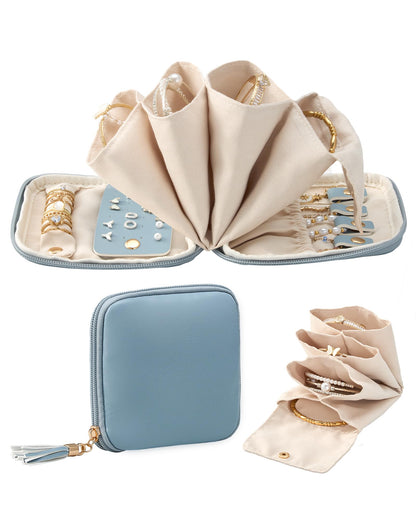 Lolalet Travel Jewelry Case Organizer, Small Soft Jewellery Pouch -Oatmeal