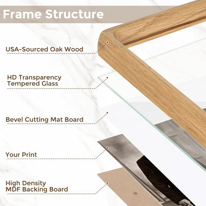 Dreamland 8x10 Picture Frame, USA-Sourced Oak Wood Photo Frames with HD Tempered Glass, 8 x 10 Wooden Frame Matted to 5 x 7, 8x10 Frames Handcrafted Rounded Corner for Tabletop or Wall Display