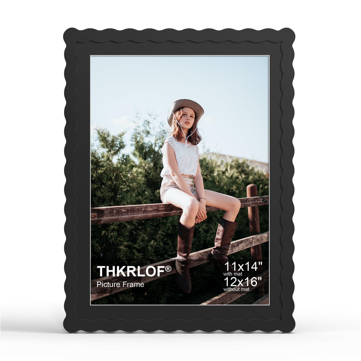 4x6 Picture Frame with Mat for 3.5x5, Wavy Edge Wooden Real Glass Photo Frame for Tabletop and Wall Hanging, Green, 1 Pack
