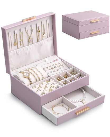 Lolalet 2-Layer Jewelry Box Organizer for Women Girls Room Decor -Beige