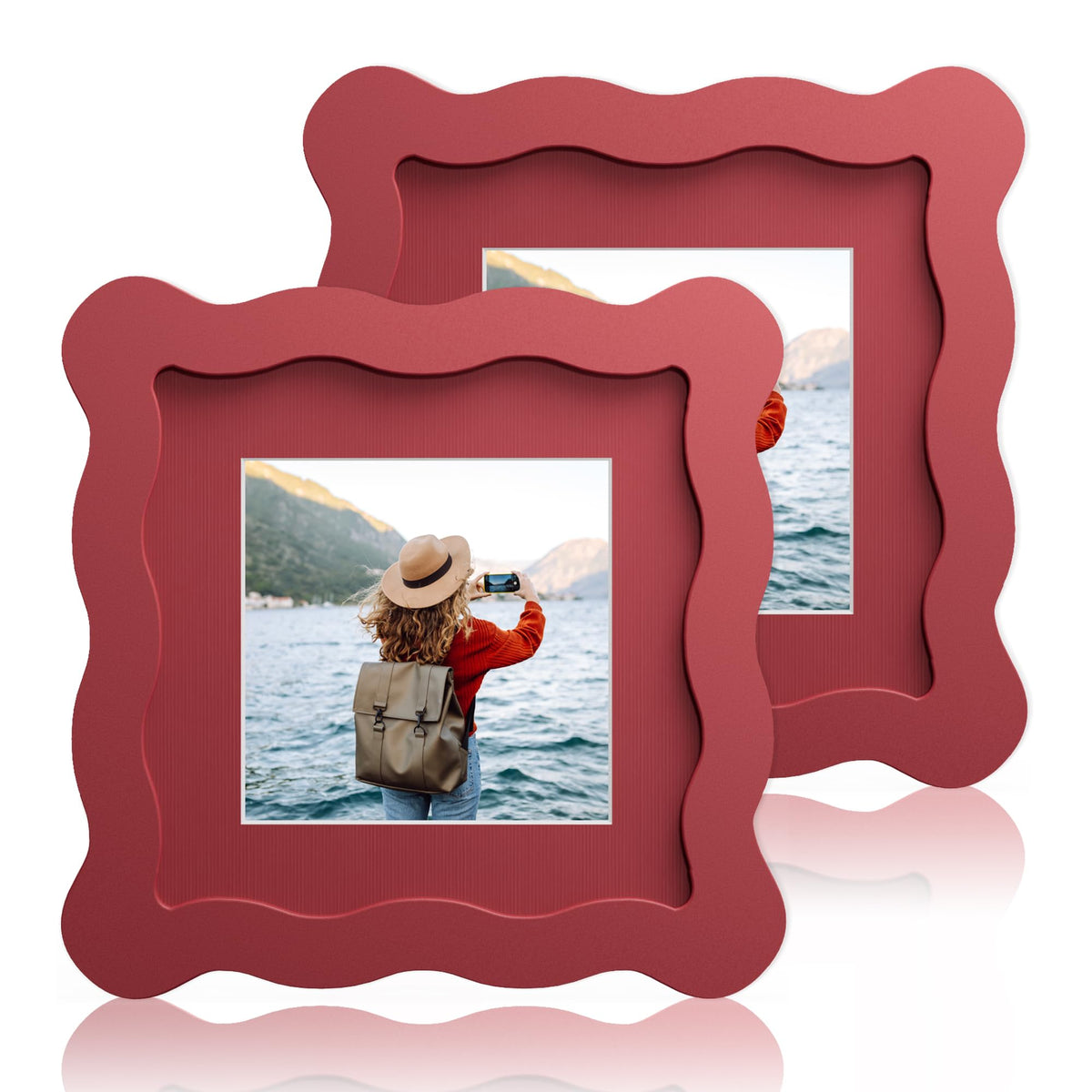 5x7 Wavy Picture Frame with 4x6 Mat, 5 x 7 Wood Frame, Real Glass