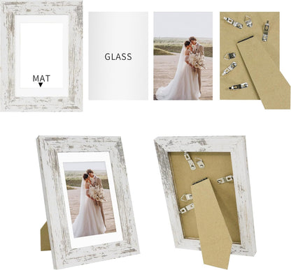 Hongkee 5x7 Picture Frame Set of 4, Real Glass and Wooden Frame, 4x6 Mat