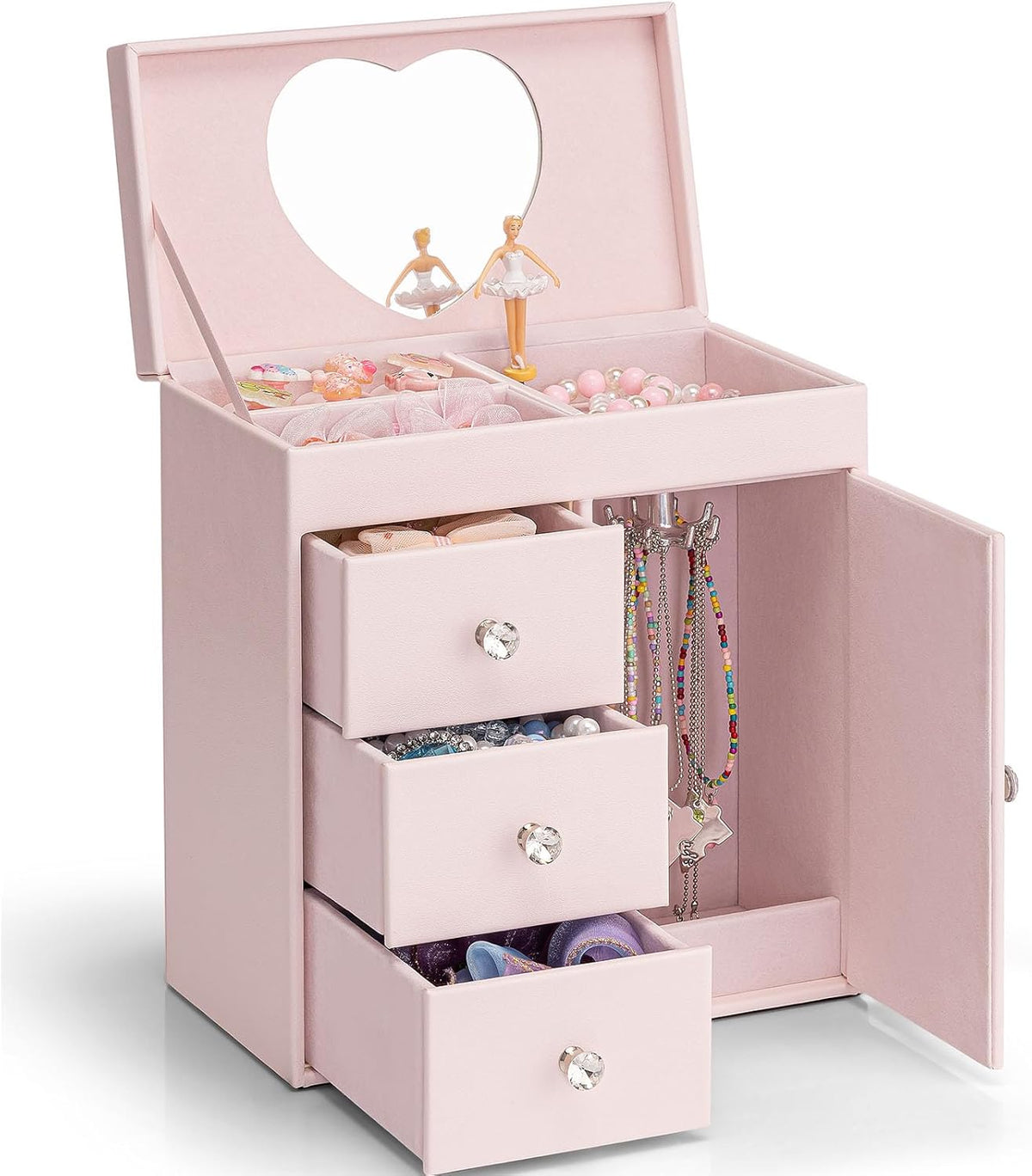 VLANDO 4 Layer Musical Jewelry Box, 3 Drawers Storage and Necklace Hook