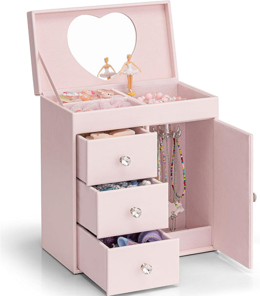 VLANDO 4 Layer Musical Jewelry Box, 3 Drawers Storage and Necklace Hook