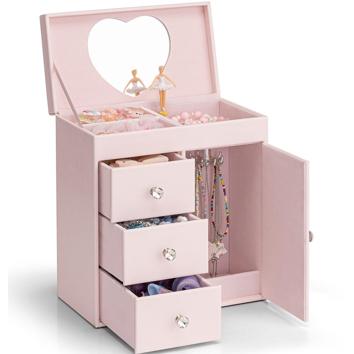 VLANDO 4 Layer Musical Jewelry Box, 3 Drawers Storage and Necklace Hook