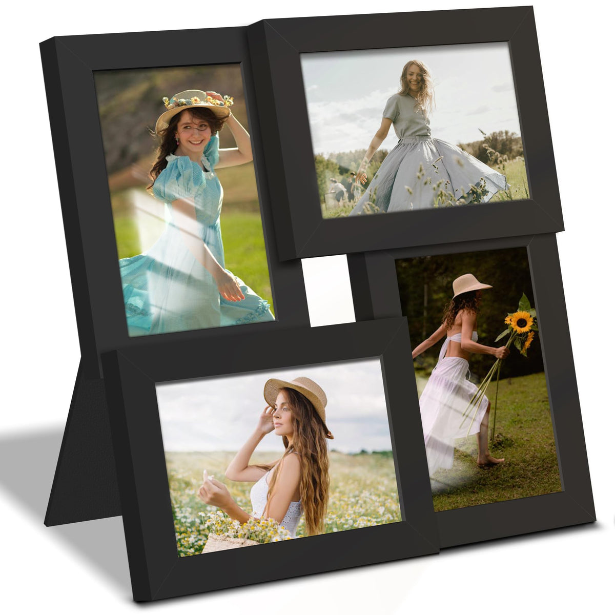 DUENPY 4x6 Collage Frame Tempered Glass For 4 4x6 Photos Brown