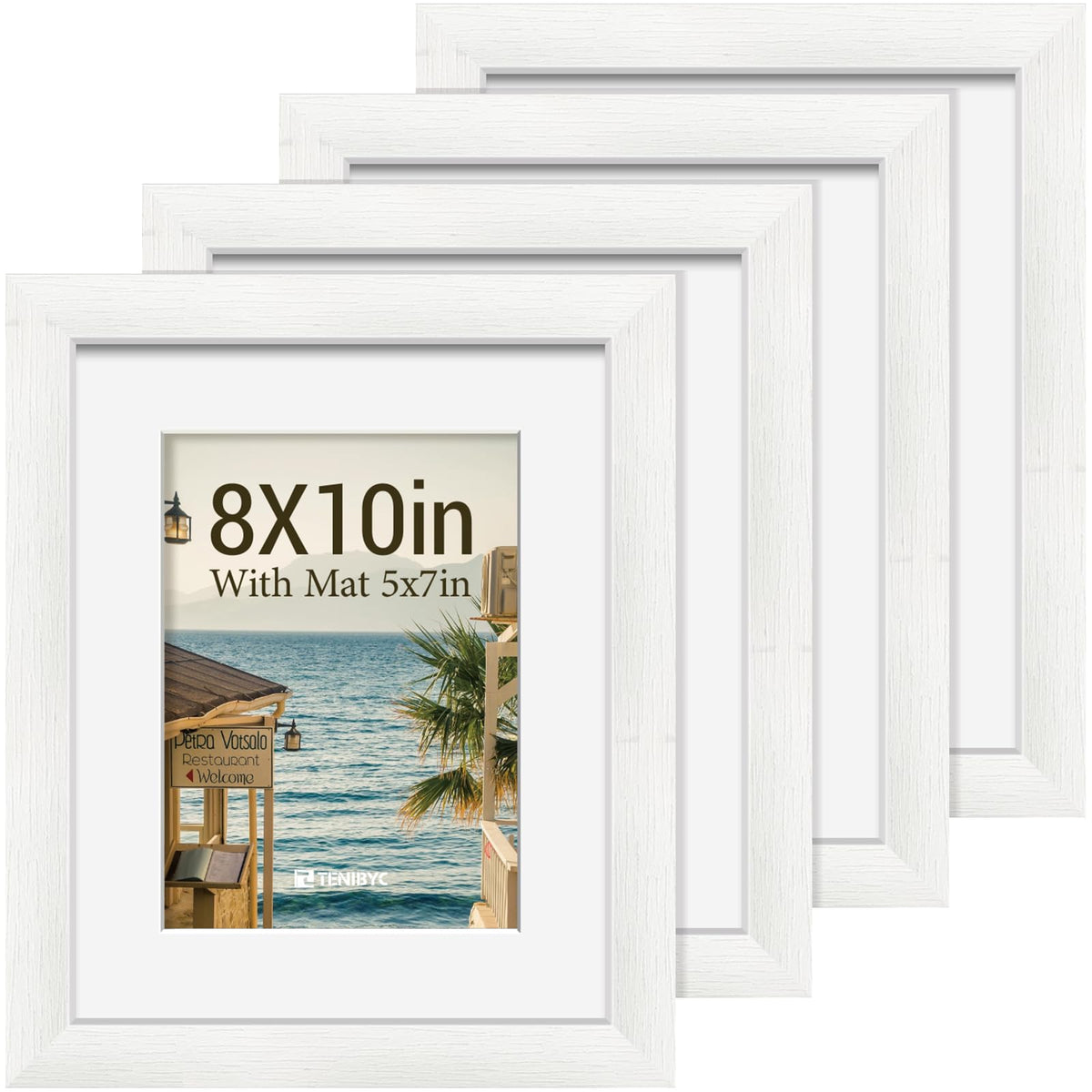 5x7 picture frame 4 Pack, 4x6 Mat, Black Wood, Glass, for Photo