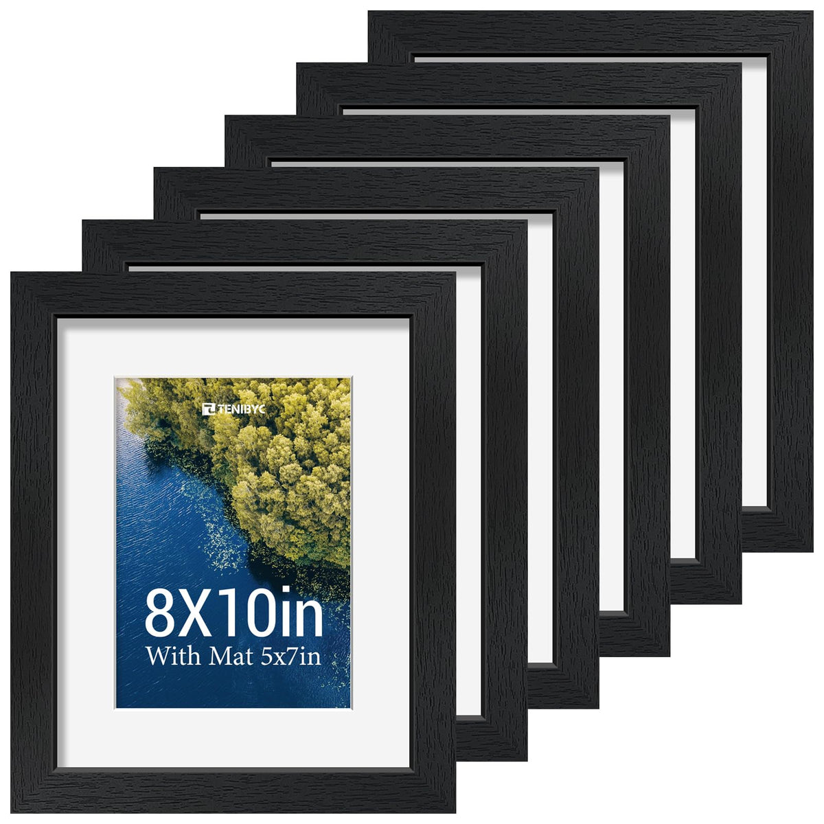 5x7 picture frame 4 Pack, 4x6 Mat, Black Wood, Glass, for Photo